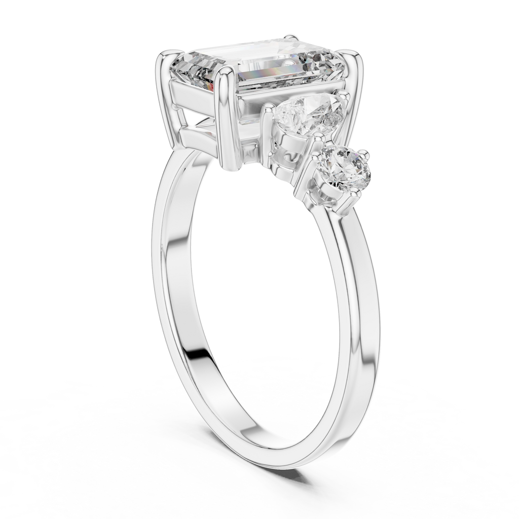 Step-Cut Center with Multi-Shape Diamond Side Accents