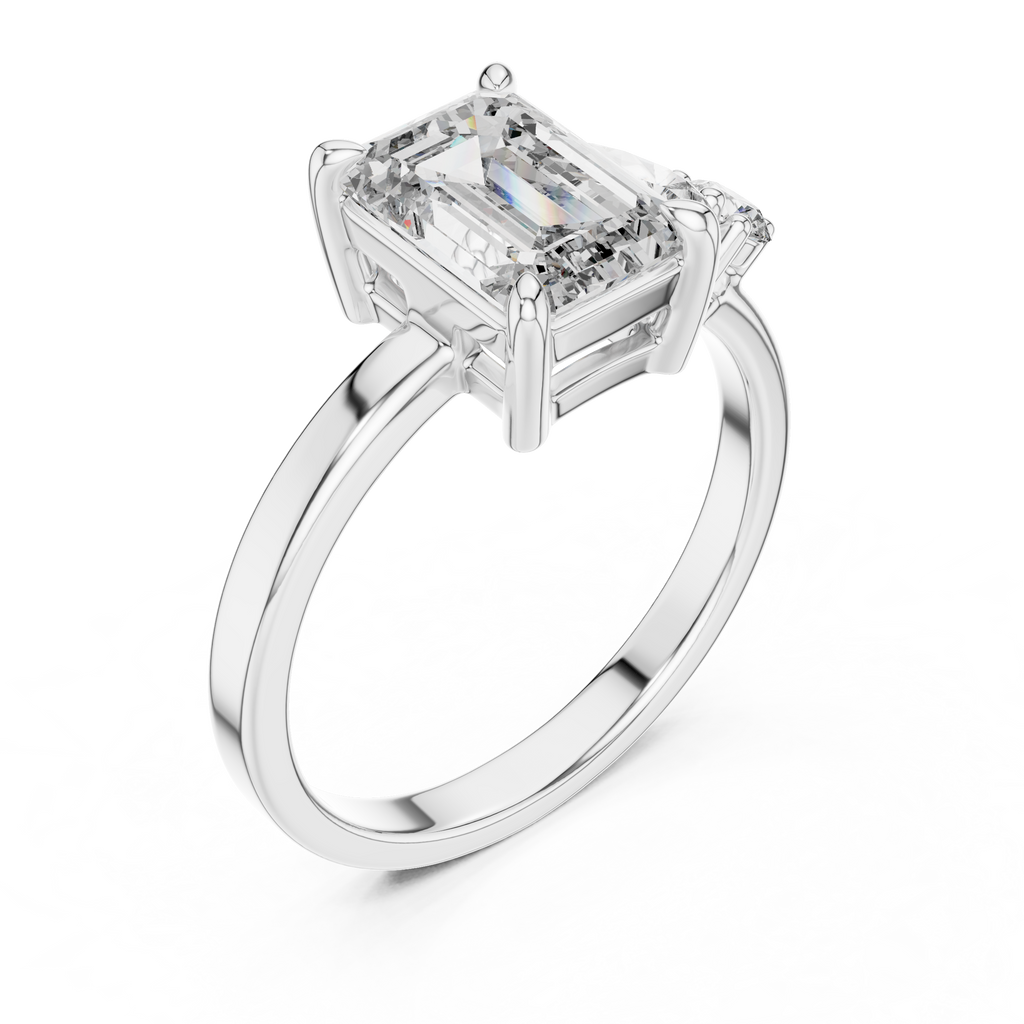 Step-Cut Center with Multi-Shape Diamond Side Accents