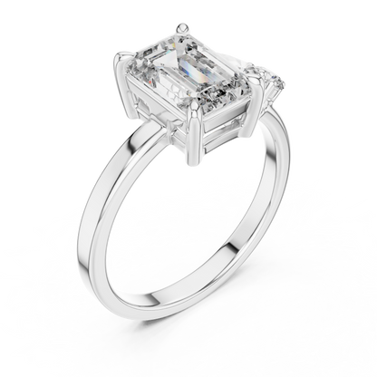 Step-Cut Center with Multi-Shape Diamond Side Accents