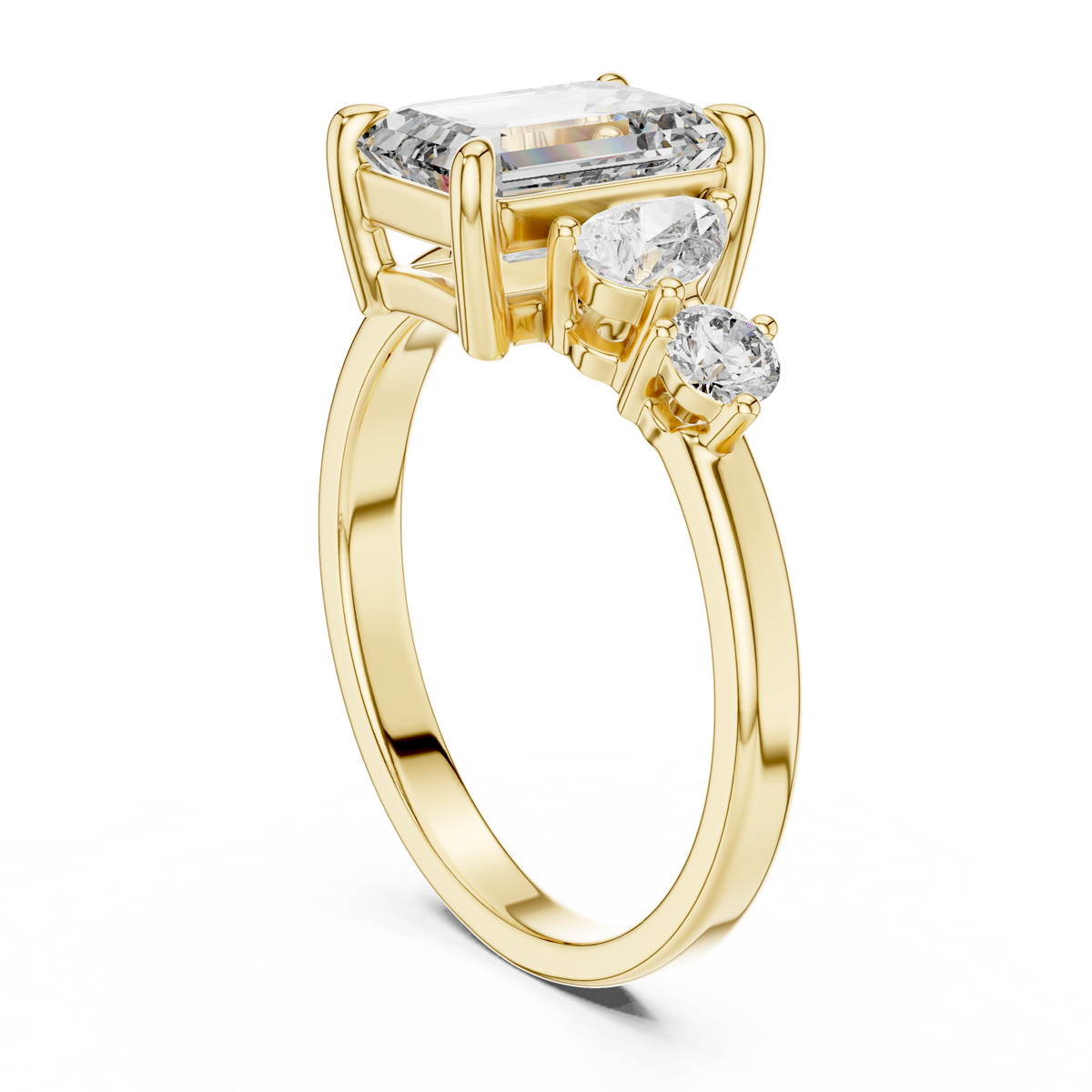 Step-Cut Center with Multi-Shape Diamond Side Accents
