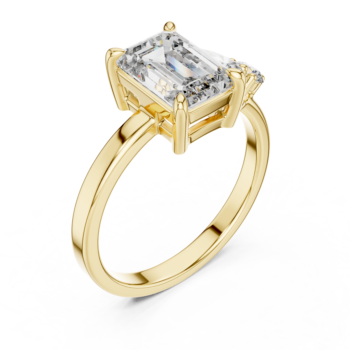 Step-Cut Center with Multi-Shape Diamond Side Accents