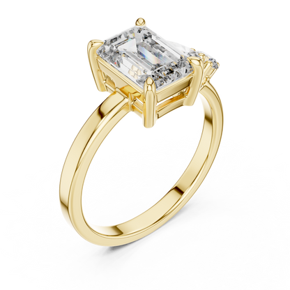 Step-Cut Center with Multi-Shape Diamond Side Accents