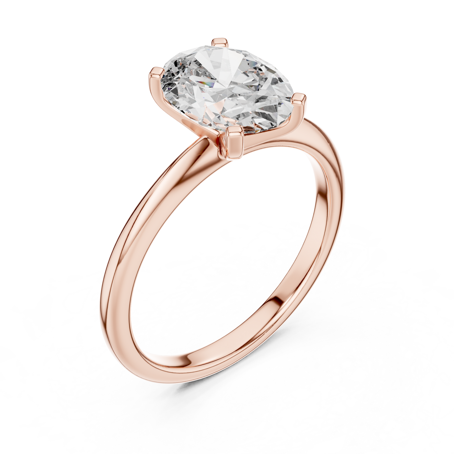 Brillanter, länglicher Diamant in einer minimalistischen schwebenden Kathedralenfassung