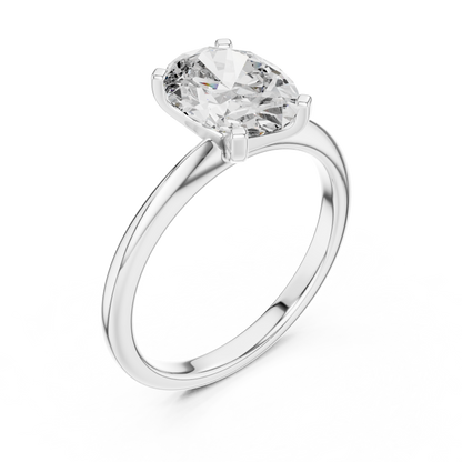 Brillanter, länglicher Diamant in einer minimalistischen schwebenden Kathedralenfassung