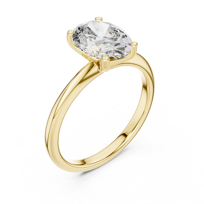 Brillanter, länglicher Diamant in einer minimalistischen schwebenden Kathedralenfassung