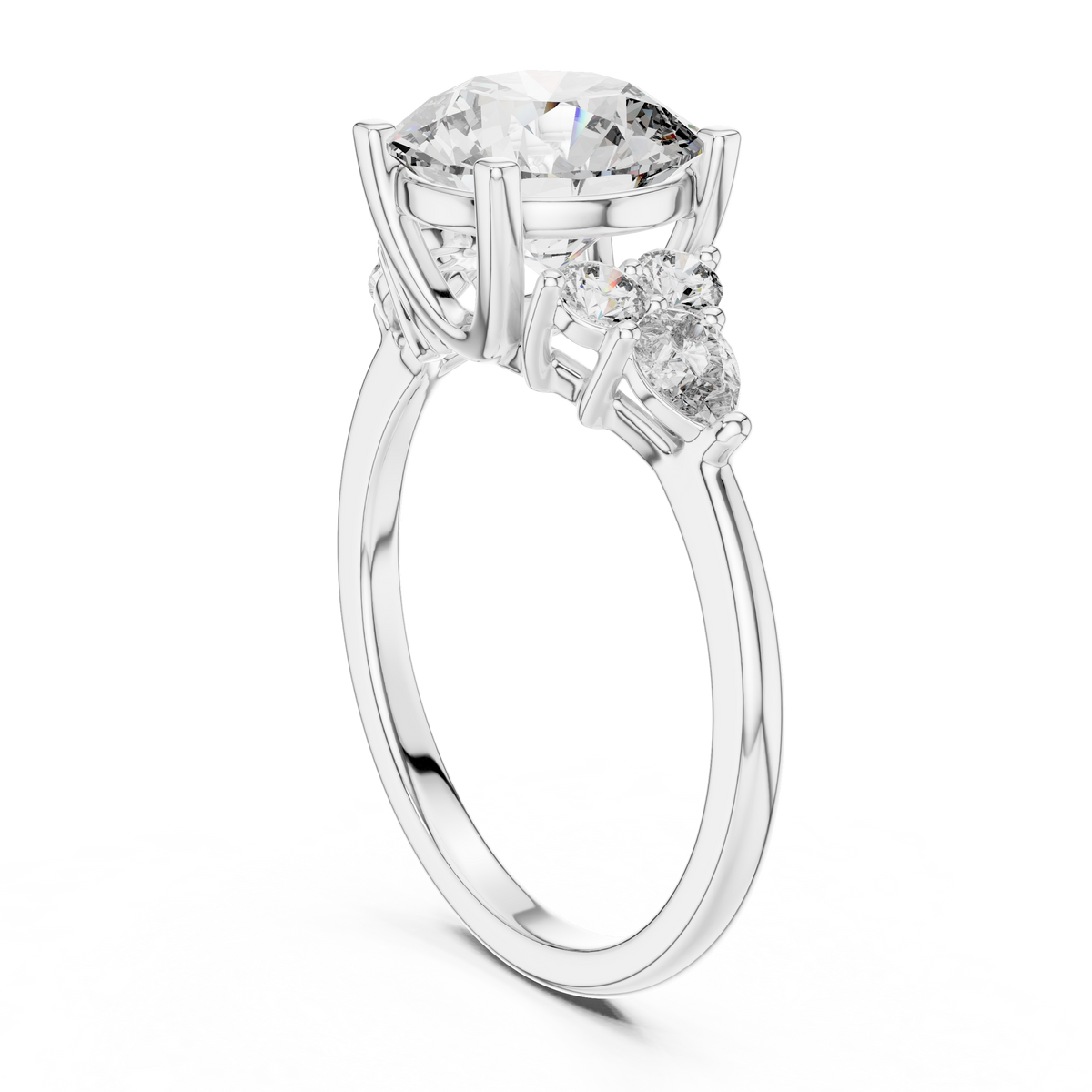 Brilliant Round Diamond with Botanical Cluster Shoulders
