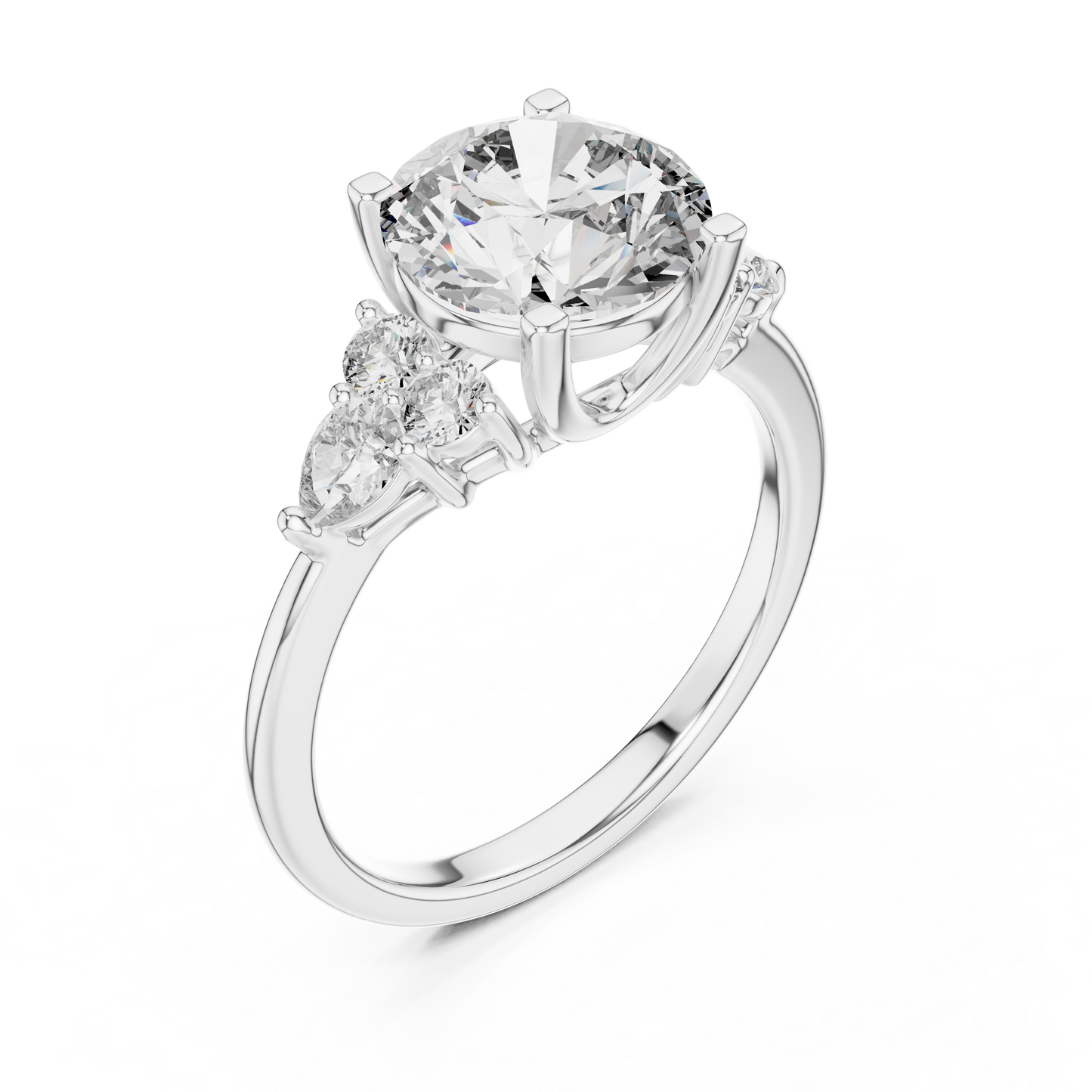 Brilliant Round Diamond with Botanical Cluster Shoulders