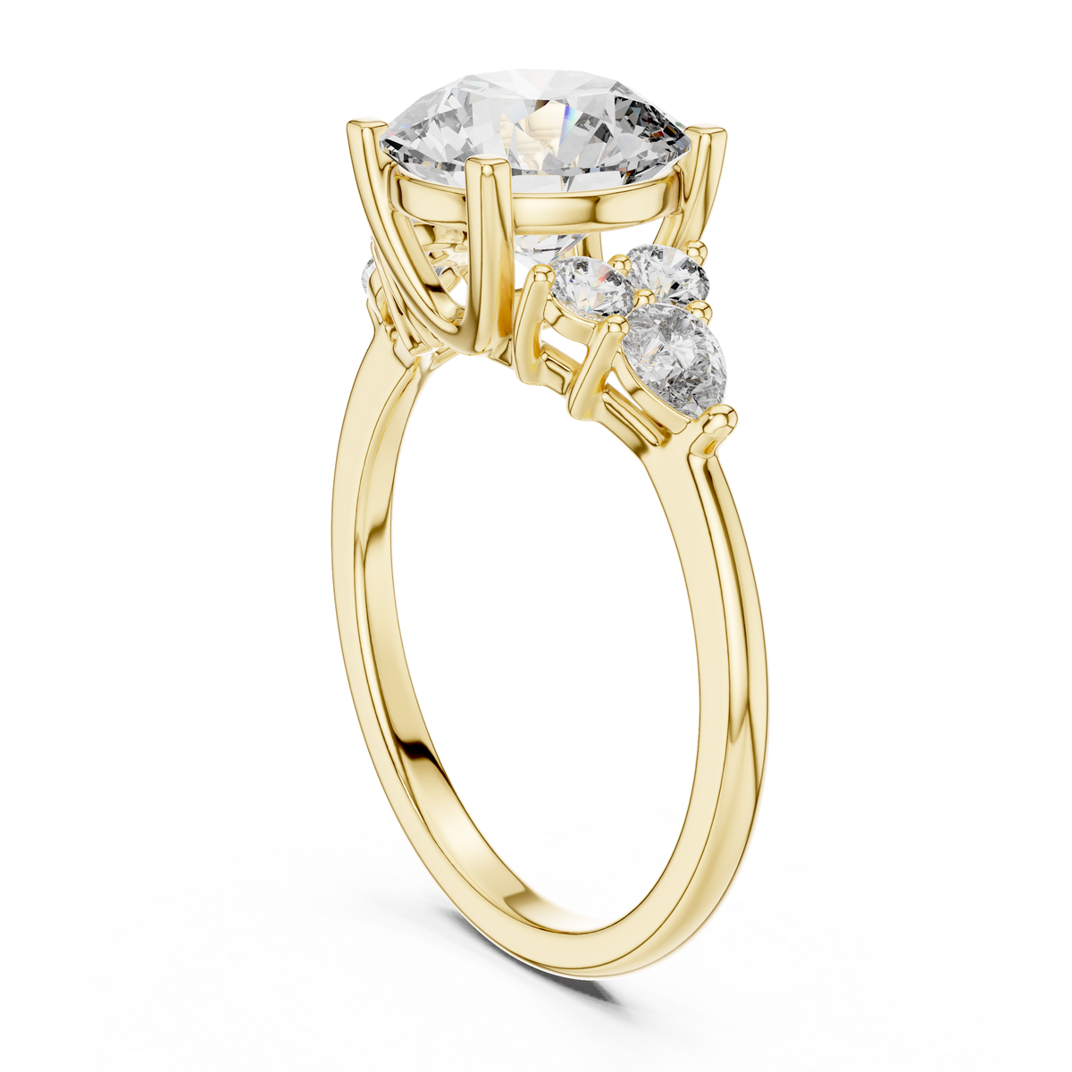 Brilliant Round Diamond with Botanical Cluster Shoulders