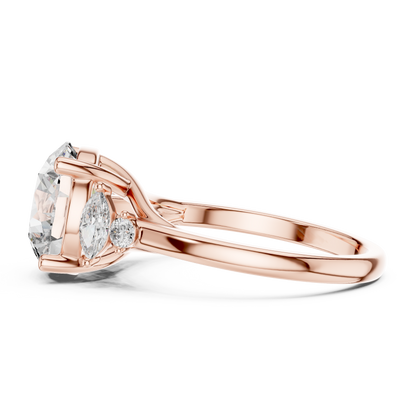 Brilliant Round Diamond with Botanical Leaf-Style Diamond