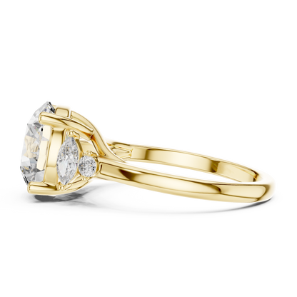Brilliant Round Diamond with Botanical Leaf-Style Diamond