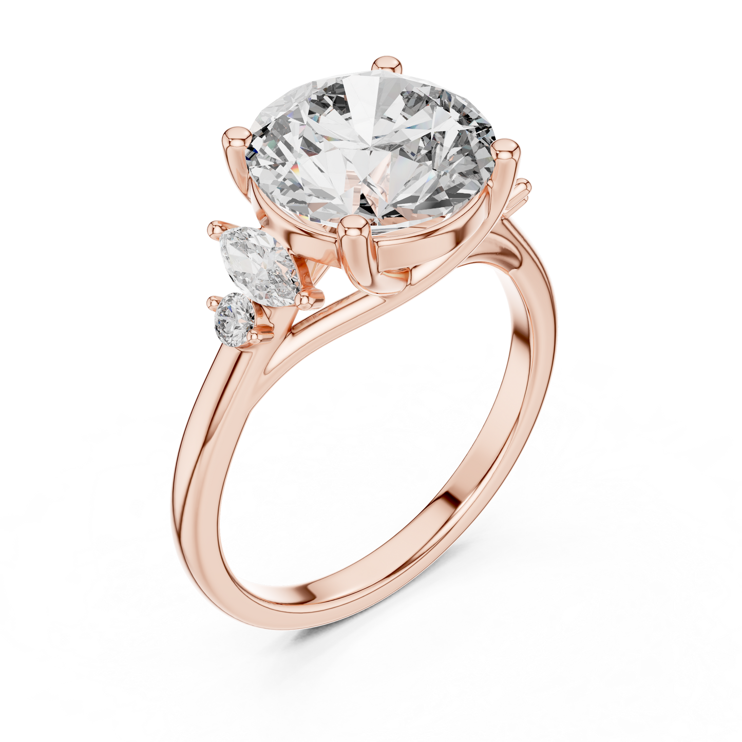 Brilliant Round Diamond with Botanical Leaf-Style Diamond