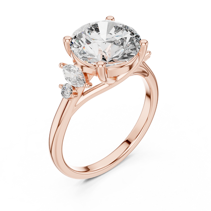 Brilliant Round Diamond with Botanical Leaf-Style Diamond