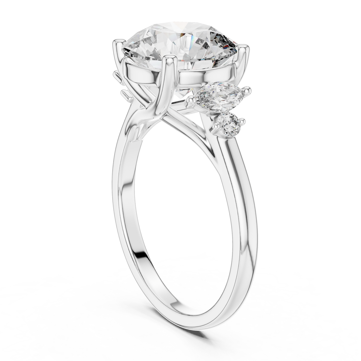 Brilliant Round Diamond with Botanical Leaf-Style Diamond