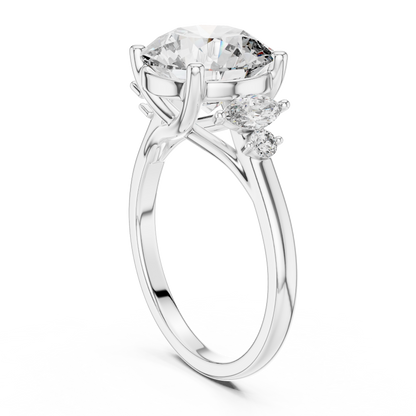 Brilliant Round Diamond with Botanical Leaf-Style Diamond