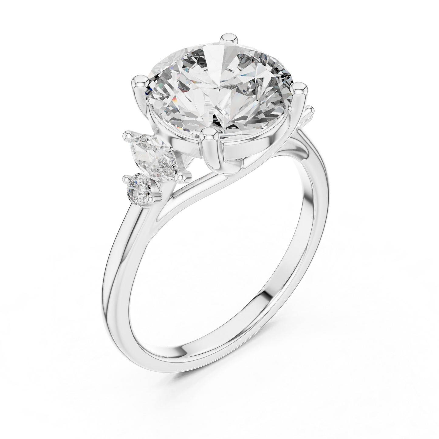 Brilliant Round Diamond with Botanical Leaf-Style Diamond