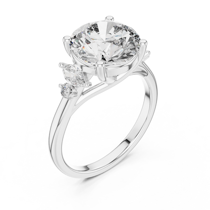 Brilliant Round Diamond with Botanical Leaf-Style Diamond
