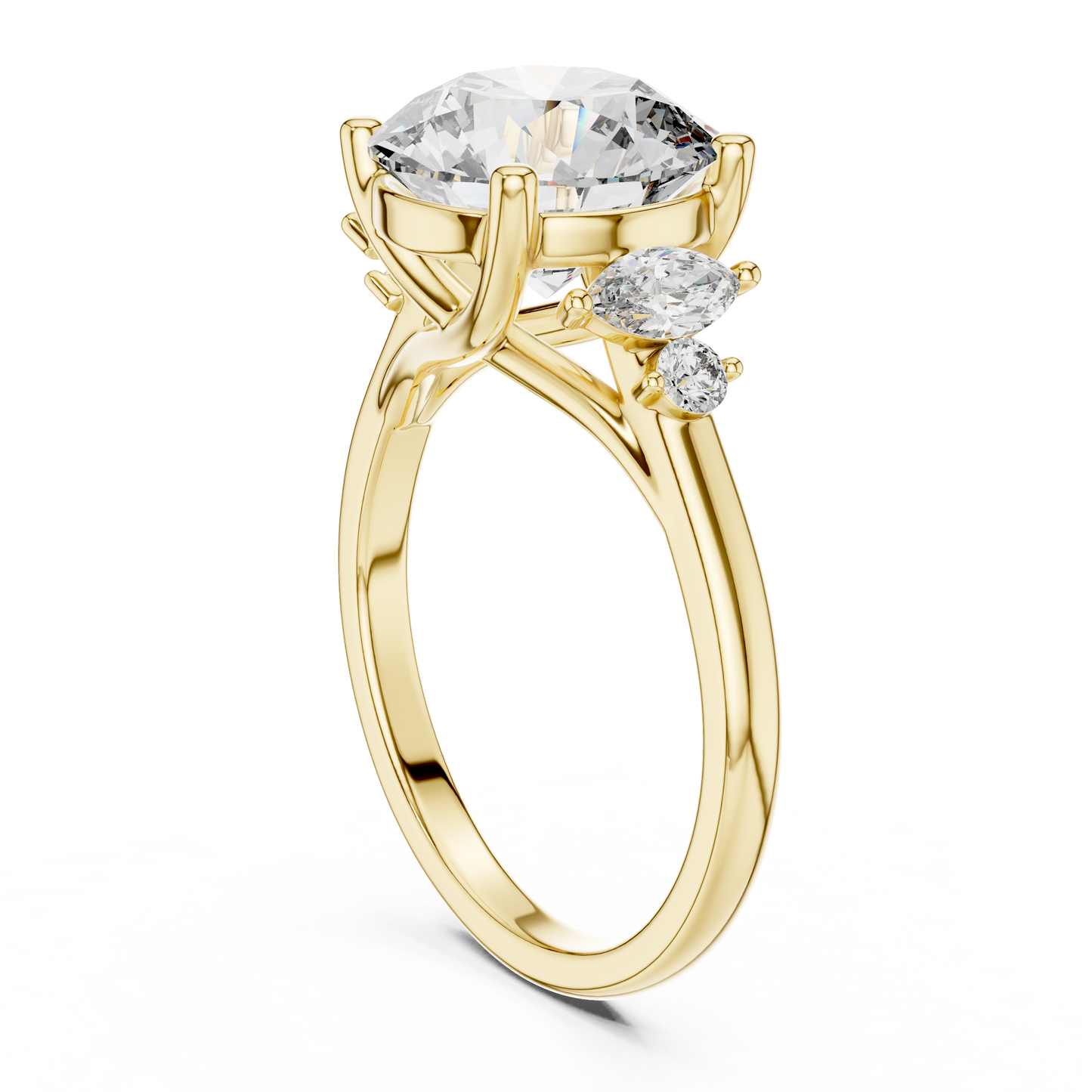 Brilliant Round Diamond with Botanical Leaf-Style Diamond