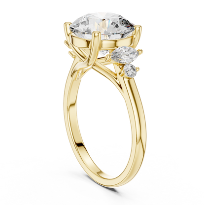 Brilliant Round Diamond with Botanical Leaf-Style Diamond