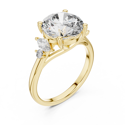 Brilliant Round Diamond with Botanical Leaf-Style Diamond