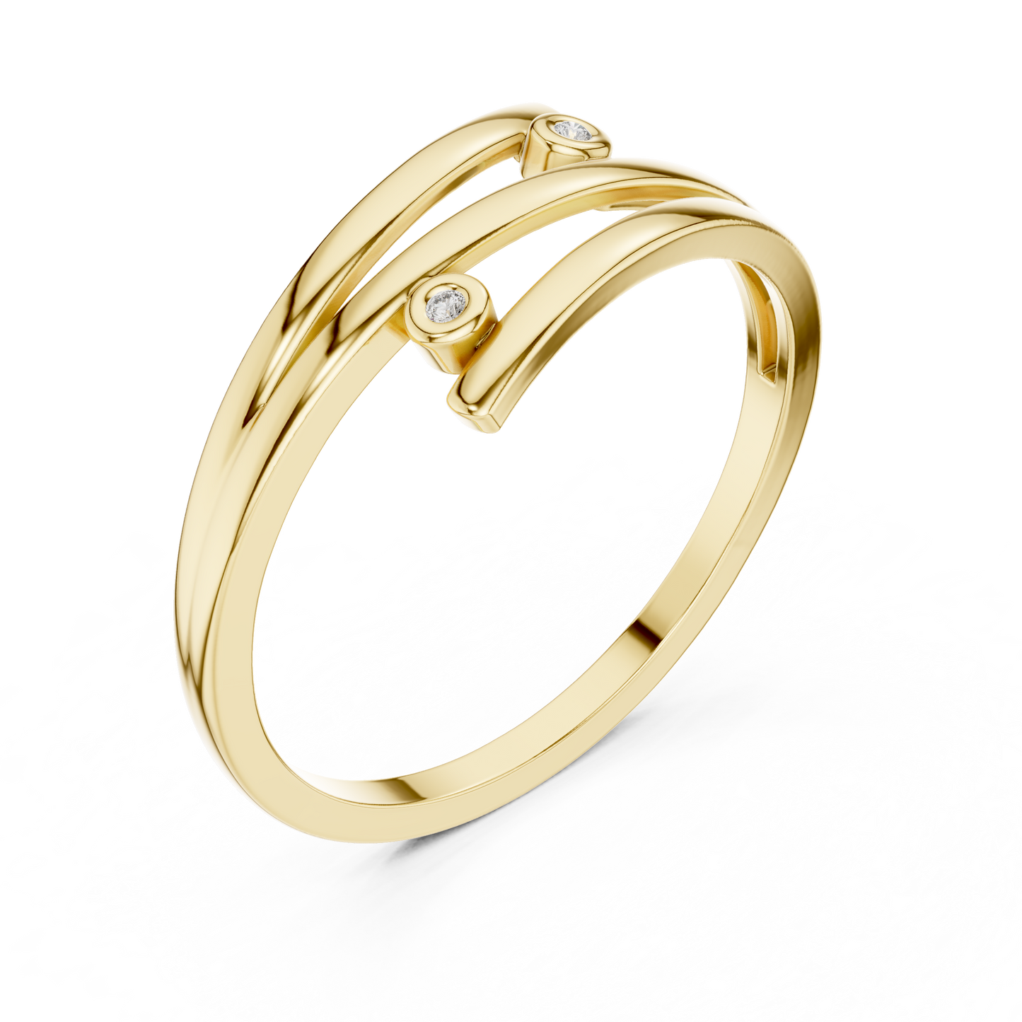 A Triple-Strand Bypass Ring with Bezel-Set Diamond Accents