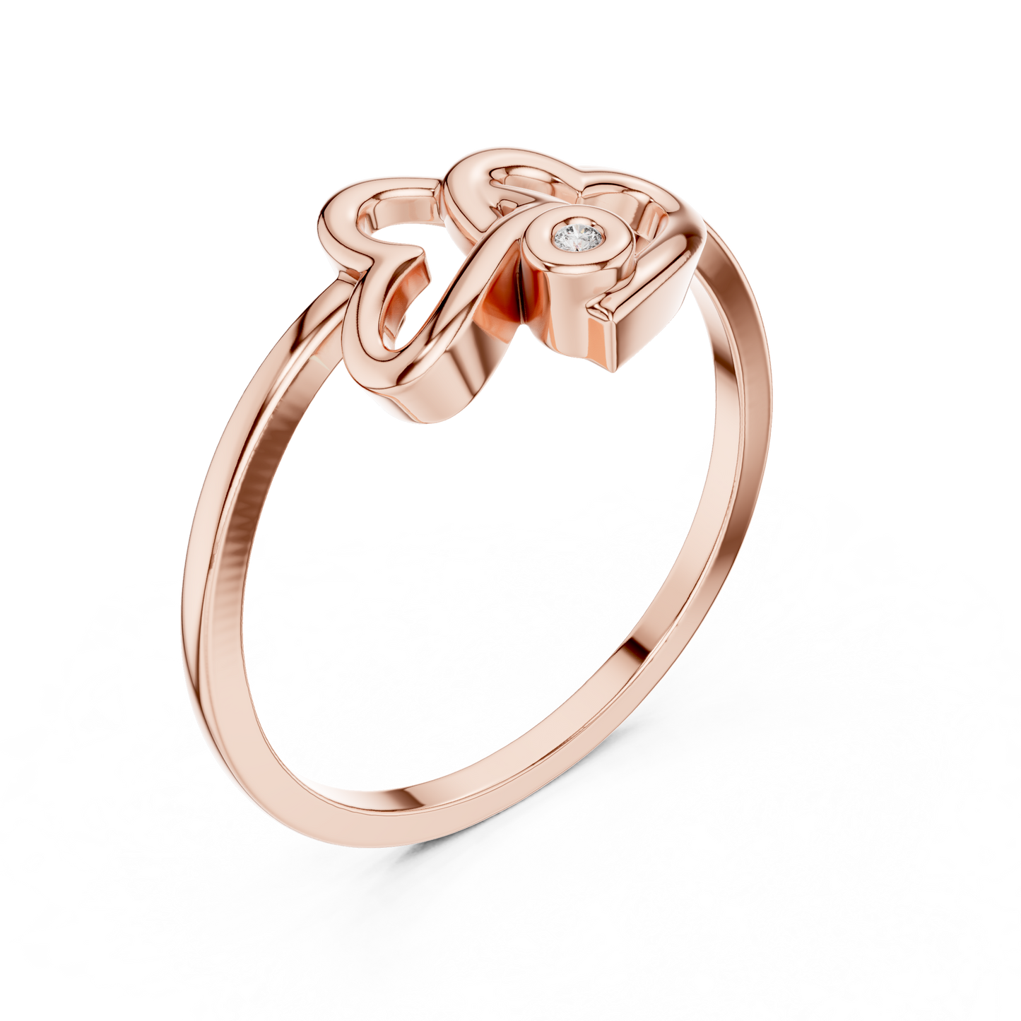 A Sculptural Double Heart Ring with a Radiant Diamond Accent