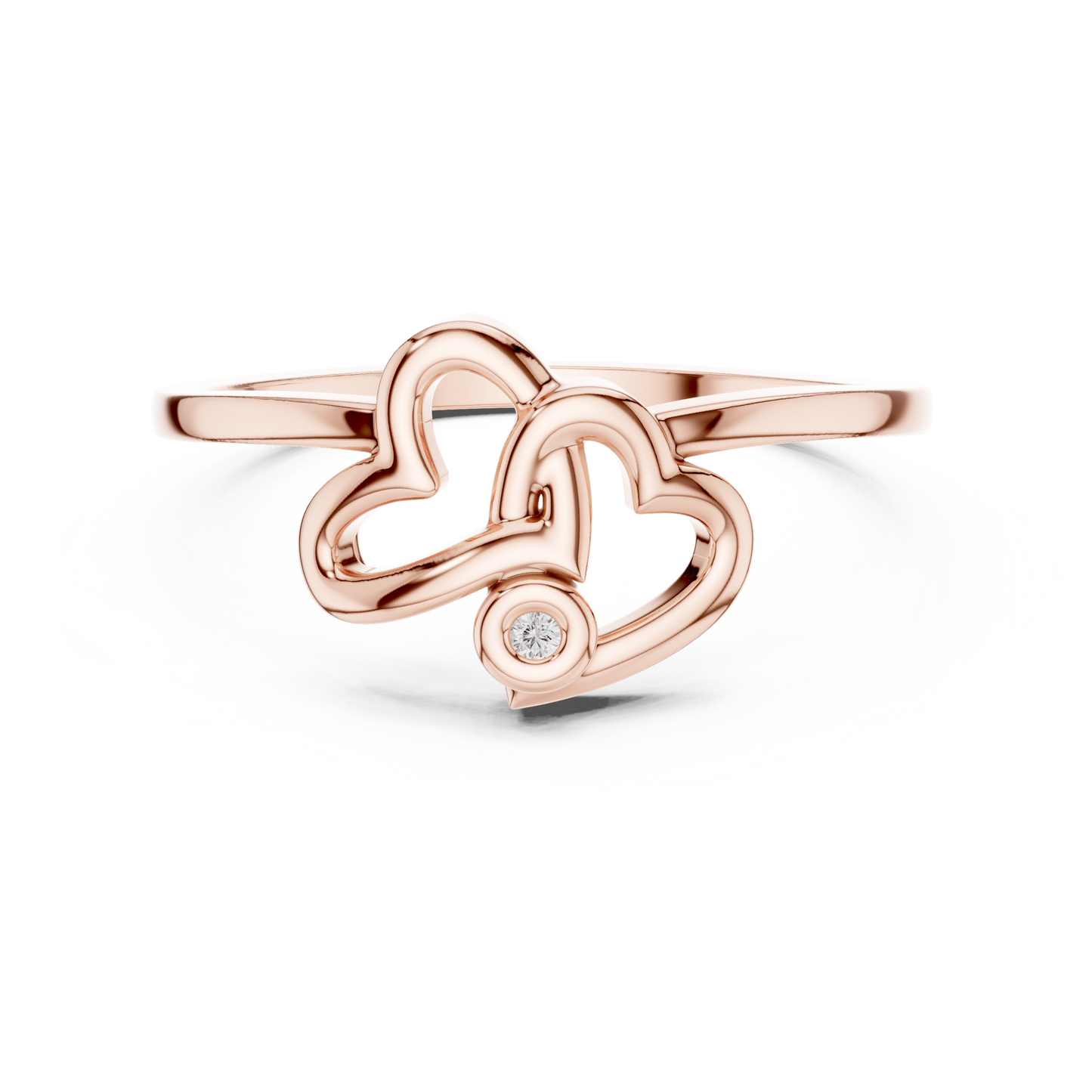 A Sculptural Double Heart Ring with a Radiant Diamond Accent