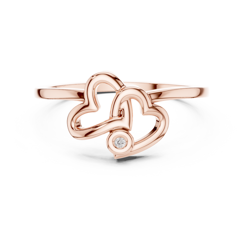 A Sculptural Double Heart Ring with a Radiant Diamond Accent