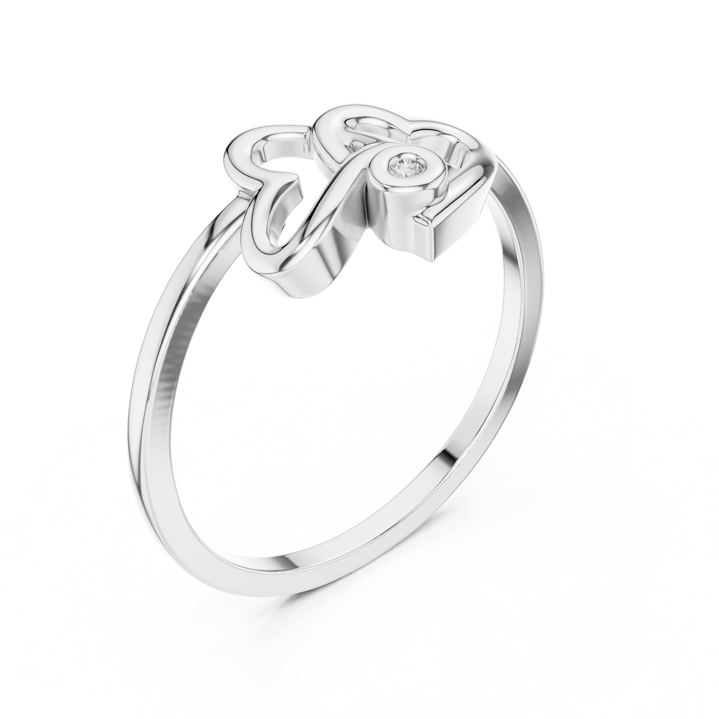 A Sculptural Double Heart Ring with a Radiant Diamond Accent