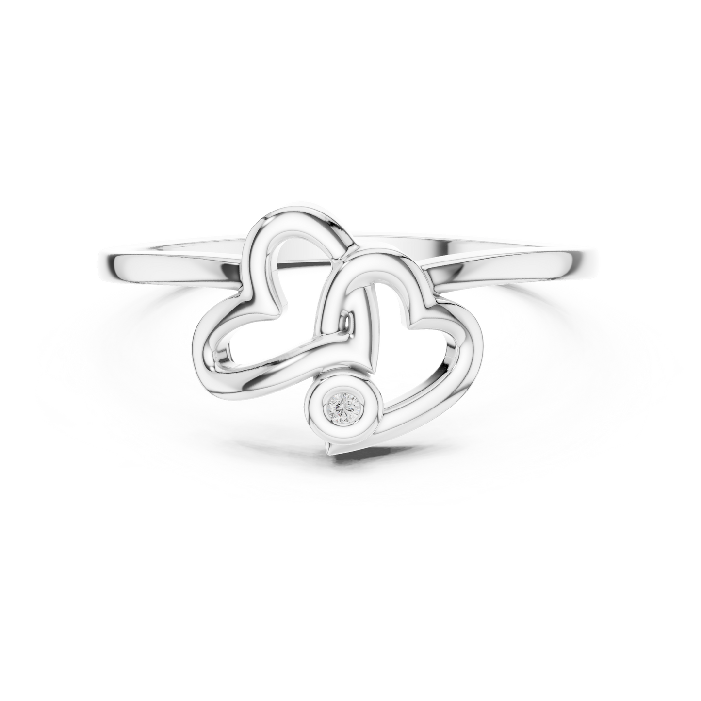 A Sculptural Double Heart Ring with a Radiant Diamond Accent