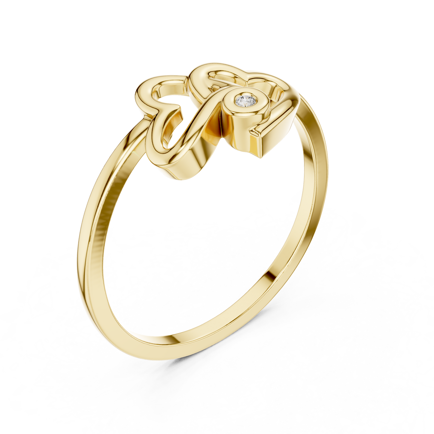 A Sculptural Double Heart Ring with a Radiant Diamond Accent