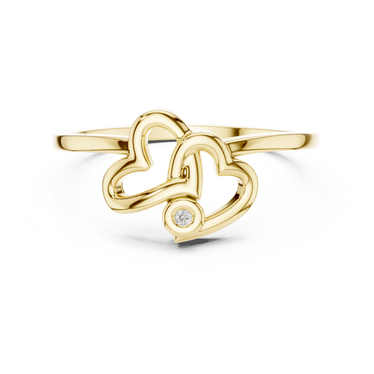 A Sculptural Double Heart Ring with a Radiant Diamond Accent