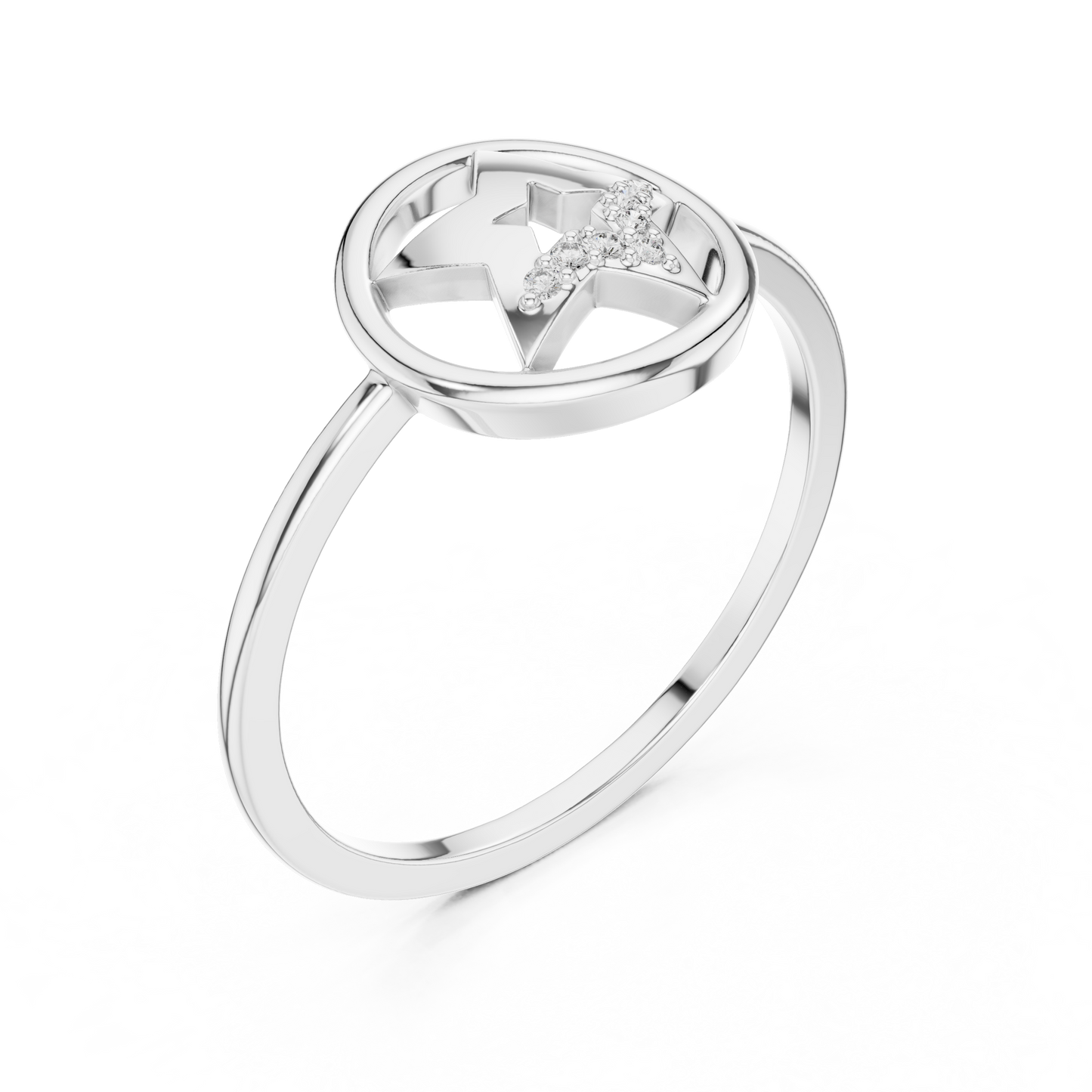 Diamond Accent Star Ring | Celestial Circle Ring for Women | Delicate Statement Jewelry Gift
