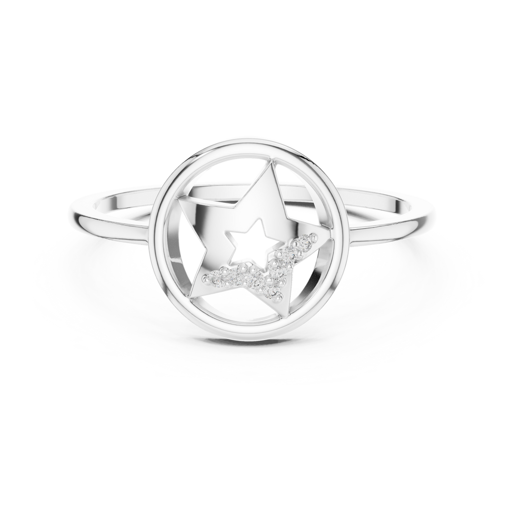 Diamond Accent Star Ring | Celestial Circle Ring for Women | Delicate Statement Jewelry Gift