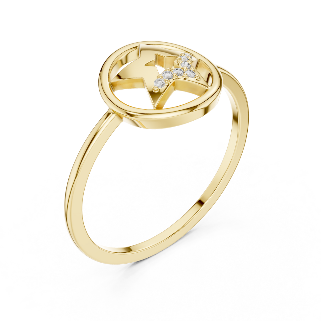 Diamond Accent Star Ring | Celestial Circle Ring for Women | Delicate Statement Jewelry Gift