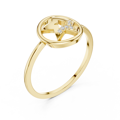 Diamond Accent Star Ring | Celestial Circle Ring for Women | Delicate Statement Jewelry Gift