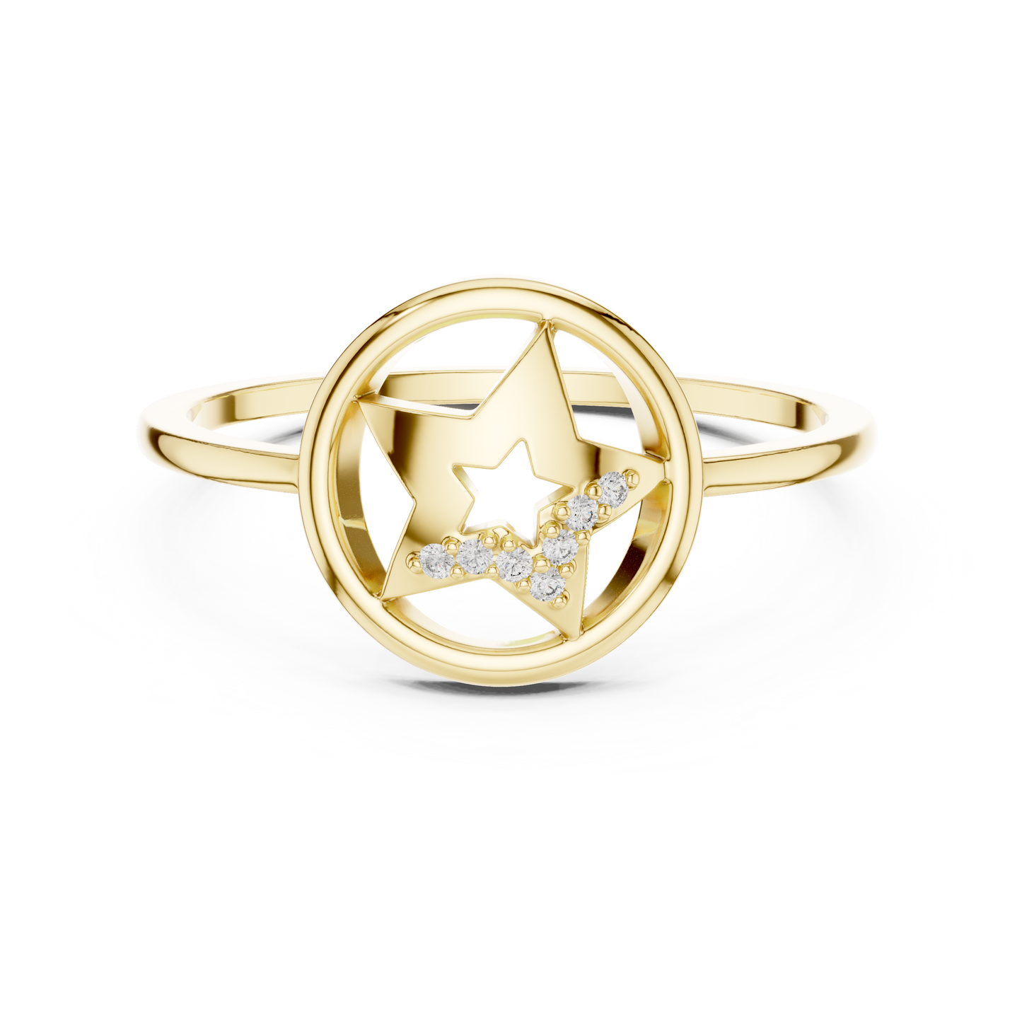 Diamond Accent Star Ring | Celestial Circle Ring for Women | Delicate Statement Jewelry Gift
