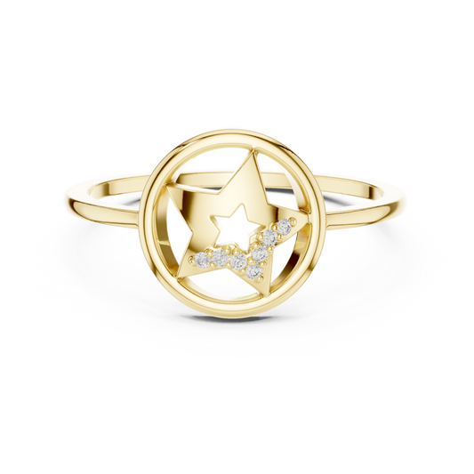 Diamond Accent Star Ring | Celestial Circle Ring for Women | Delicate Statement Jewelry Gift