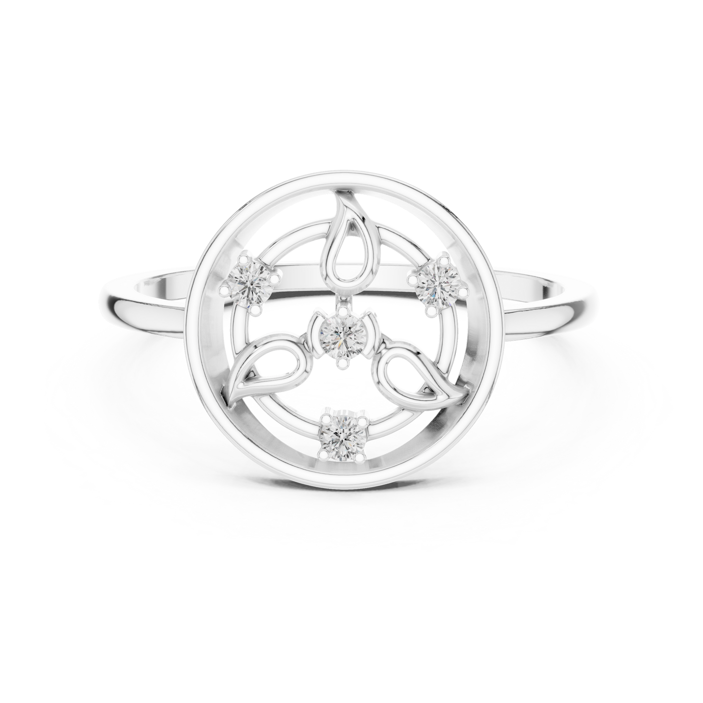 Diamond Halo Floral Ring | Open Circle Statement Ring for Women.