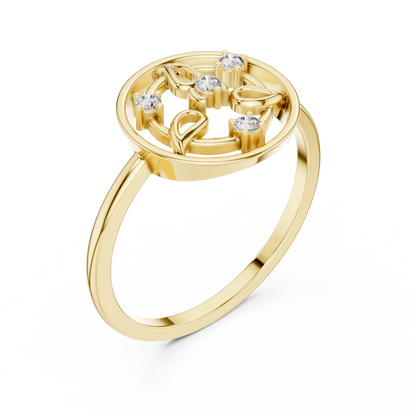 Diamond Halo Floral Ring | Open Circle Statement Ring for Women.