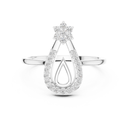 Open Teardrop Diamond Ring | Floral Cluster Design | Minimalist Ring for Women.