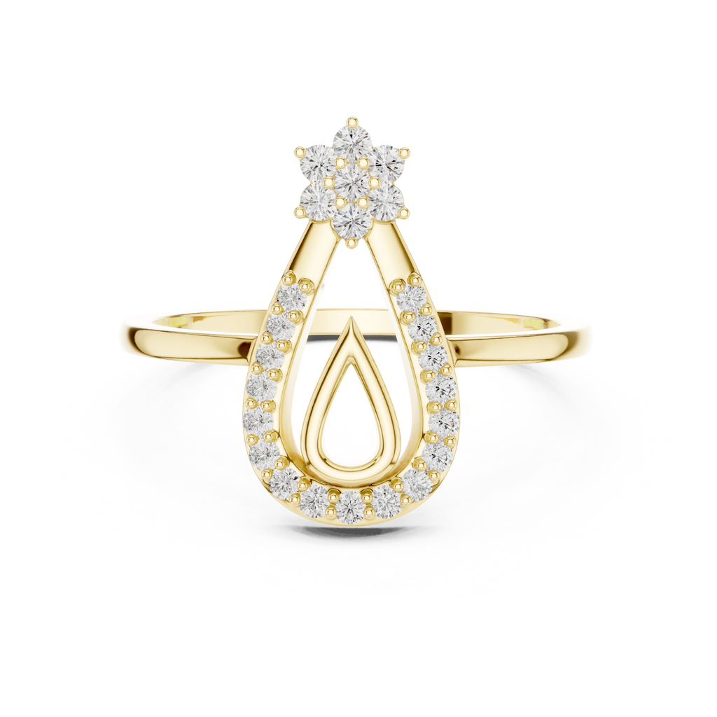 Open Teardrop Diamond Ring | Floral Cluster Design | Minimalist Ring for Women.