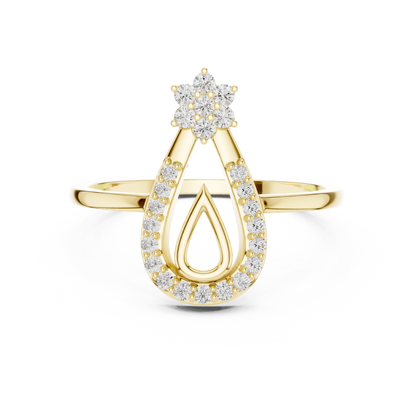 Open Teardrop Diamond Ring | Floral Cluster Design | Minimalist Ring for Women.
