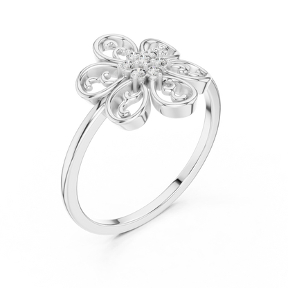 Elegant Flower Diamond Ring | Scroll Motif Statement Jewelry | Women's Fashion Ring