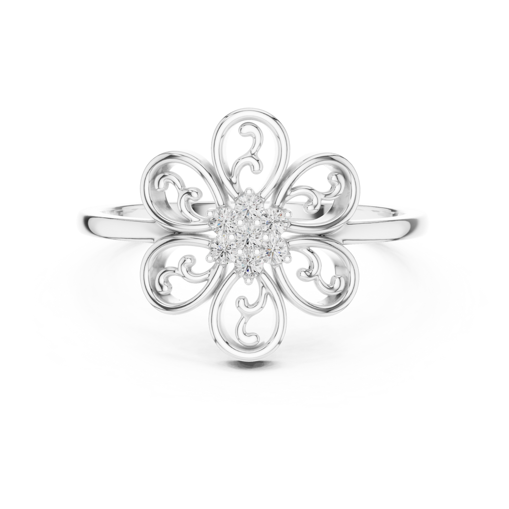 Elegant Flower Diamond Ring | Scroll Motif Statement Jewelry | Women's Fashion Ring