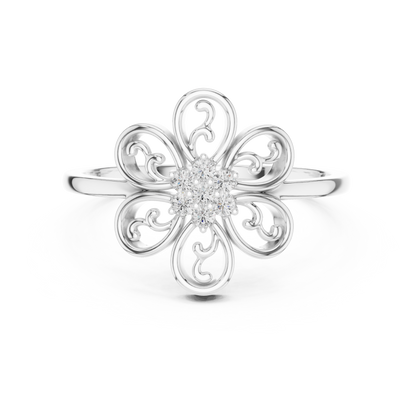 Elegant Flower Diamond Ring | Scroll Motif Statement Jewelry | Women's Fashion Ring