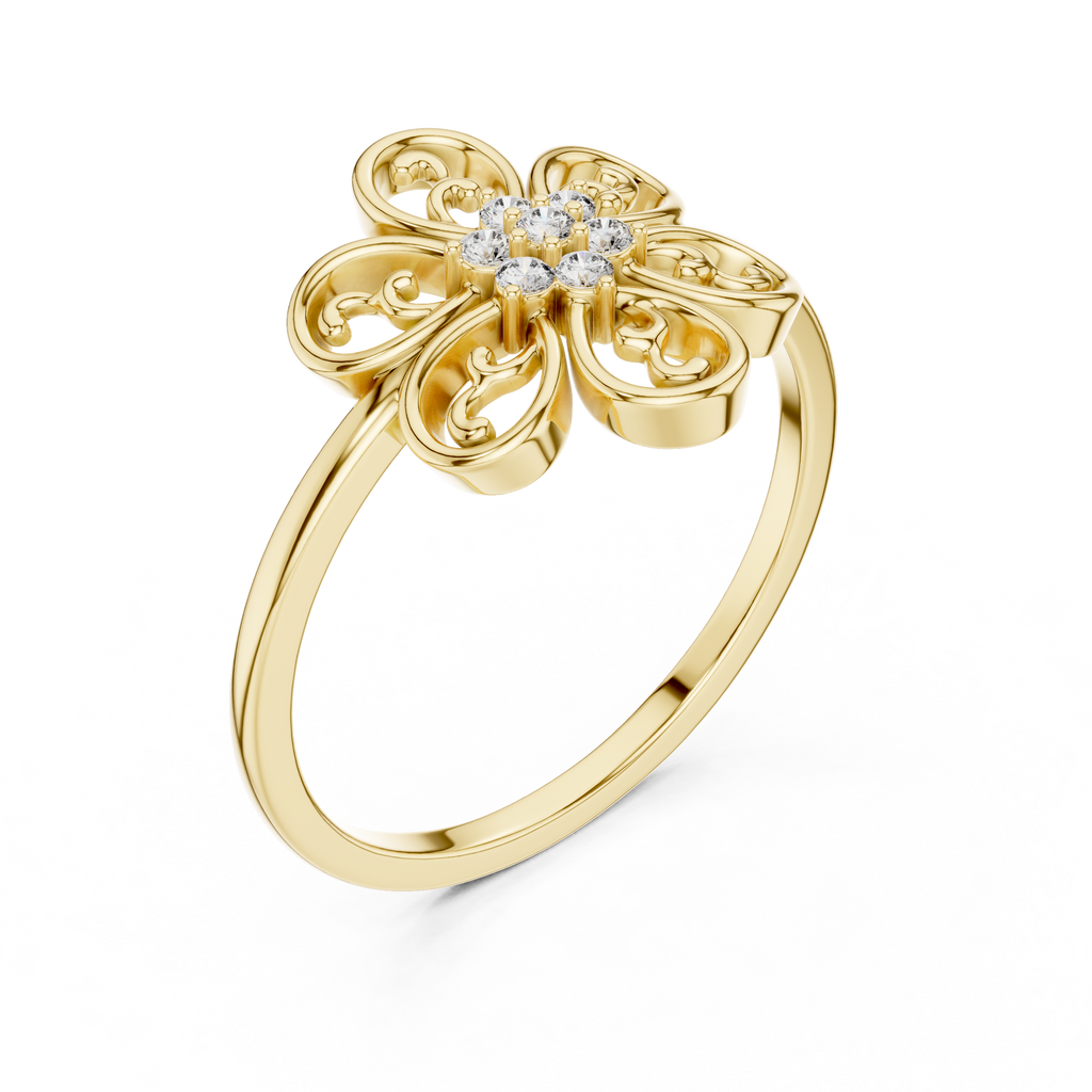 Elegant Flower Diamond Ring | Scroll Motif Statement Jewelry | Women's Fashion Ring