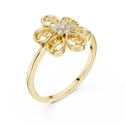 Elegant Flower Diamond Ring | Scroll Motif Statement Jewelry | Women's Fashion Ring