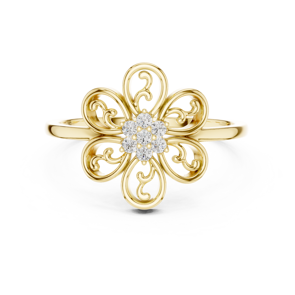 Elegant Flower Diamond Ring | Scroll Motif Statement Jewelry | Women's Fashion Ring