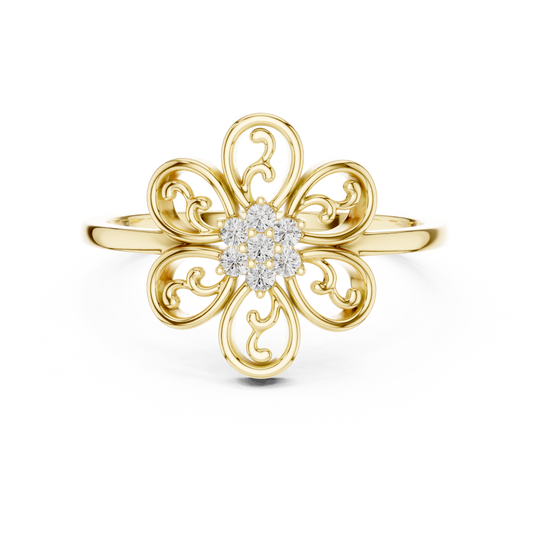 Elegant Flower Diamond Ring | Scroll Motif Statement Jewelry | Women's Fashion Ring
