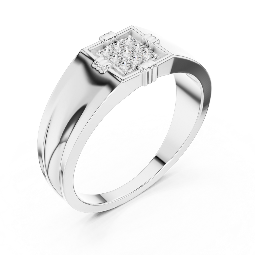 Men's Square Diamond Ring, Bold Cluster Design, Anniversary Gift for Husband.